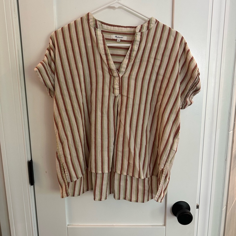 Madewell Red and Cream Striped Blouse